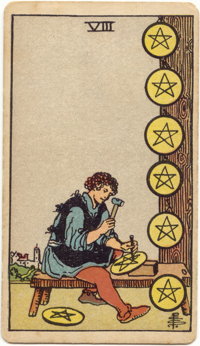 Eight of Pentacles, upright