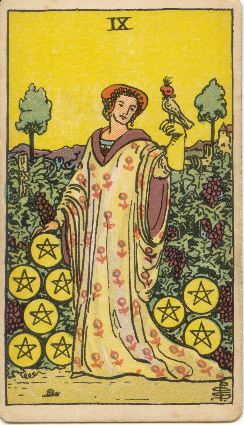 Nine of Pentacles, upright